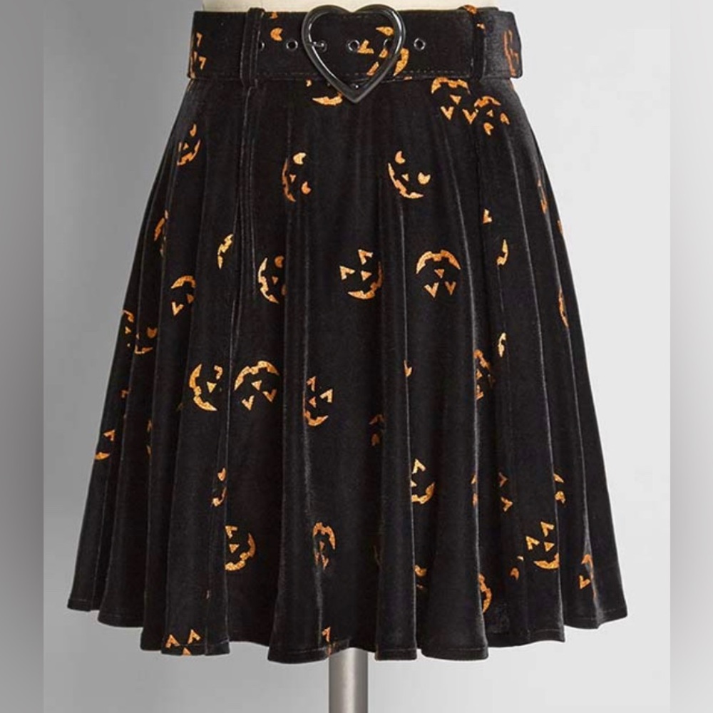 Collectif Black and Orange Mini Skater Skirt
